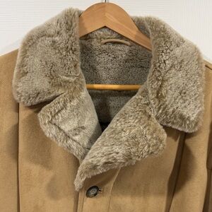 Vintage Liz Claiborne Tan Suede Faux Fur Fully Lined Military Coat